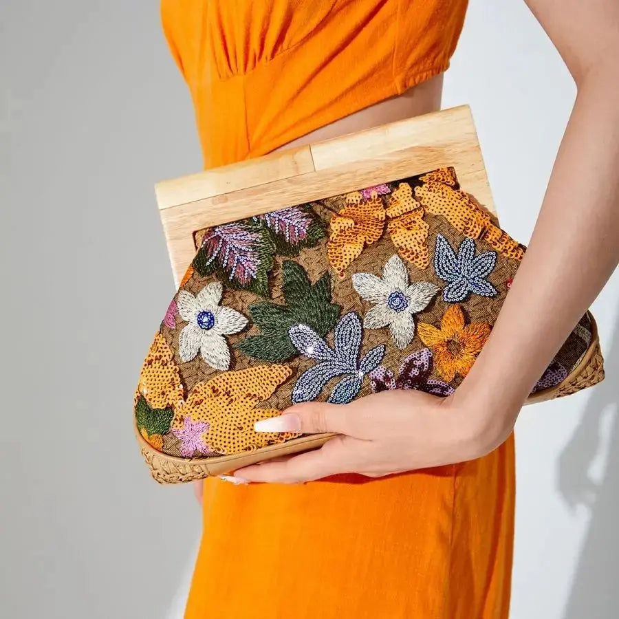 Elegante Blumen-Pailletten Clutch Tasche, Glitzer Abendtasche für Frauen, Perfekt für Partys