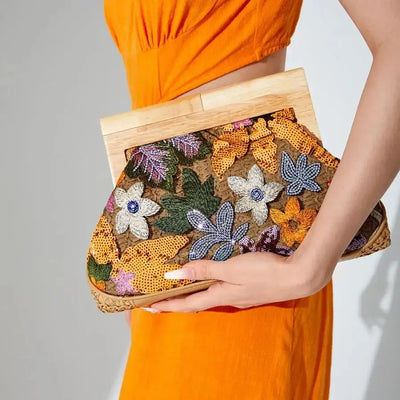 Elegante Blumen-Pailletten Clutch Tasche, Glitzer Abendtasche für Frauen, Perfekt für Partys