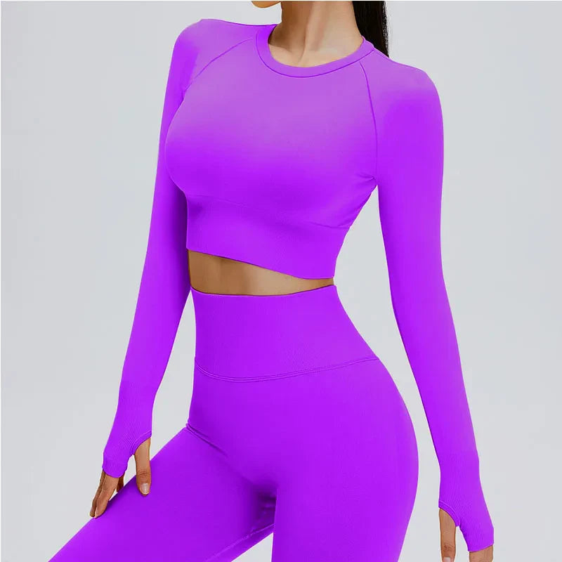 Yoga Set Langarmoberteil Fitnesshose 2-teilig - Atmungsaktiv & Bequem für Frauen