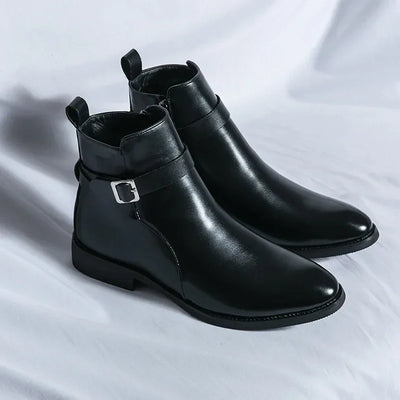 Langston™ Schnallenlederstiefel - Elegante PU-Leder Stiefelette mit Zip und Komfortsolen