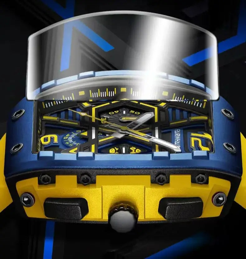 Herren Luxus Tonneau Uhr 2025 von Fairwhal - Gelbes Silikonarmband, Wasserfest, Quarz