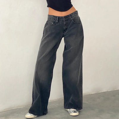 Damen-Weitbein-Jeans im hellen Vintage-Look