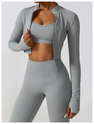 Nahtlose Fitness-Leggings Mit Crop Top Mit Langen Ärmeln & Yoga-BH Für Aktive Frauen