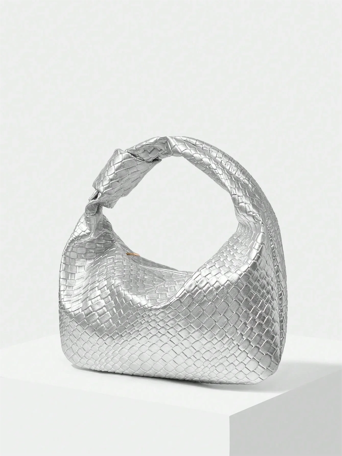 Hochwertige Silberne Damenhandtasche mit Knotendekoration - Perfekt für Einkaufen, Dates und Hochzeiten