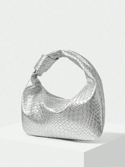 Hochwertige Silberne Damenhandtasche mit Knotendekoration - Perfekt für Einkaufen, Dates und Hochzeiten