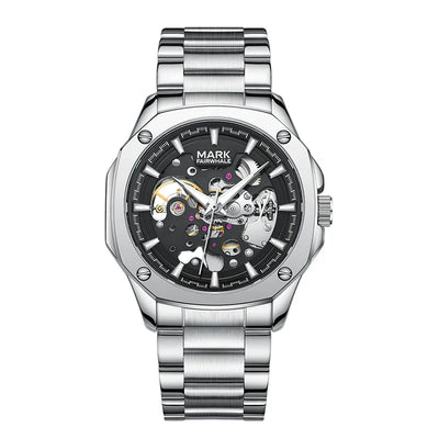 Mark Fairwhale Automatik Uhr für Herren, Edelstahl, Lumineszente Skeleton, Wasserdicht, Businessstyle