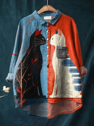 Thalia™ – Künstlerisches T-Shirt mit Katzen-Print