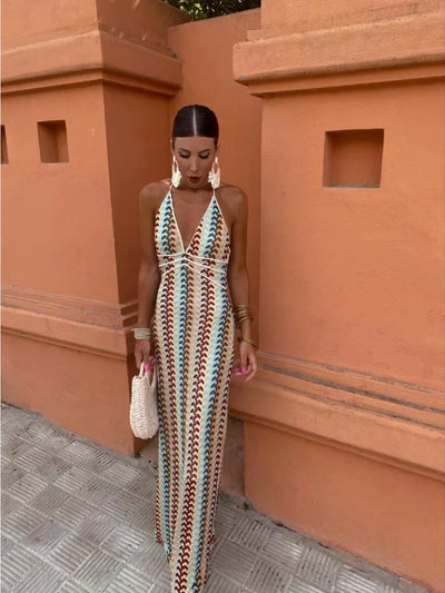 Dilara Backless Maxi Dress V-Ausschnitt | Luxuriöse Stoffe, Figurbetont, Vielseitig, 4 Farben