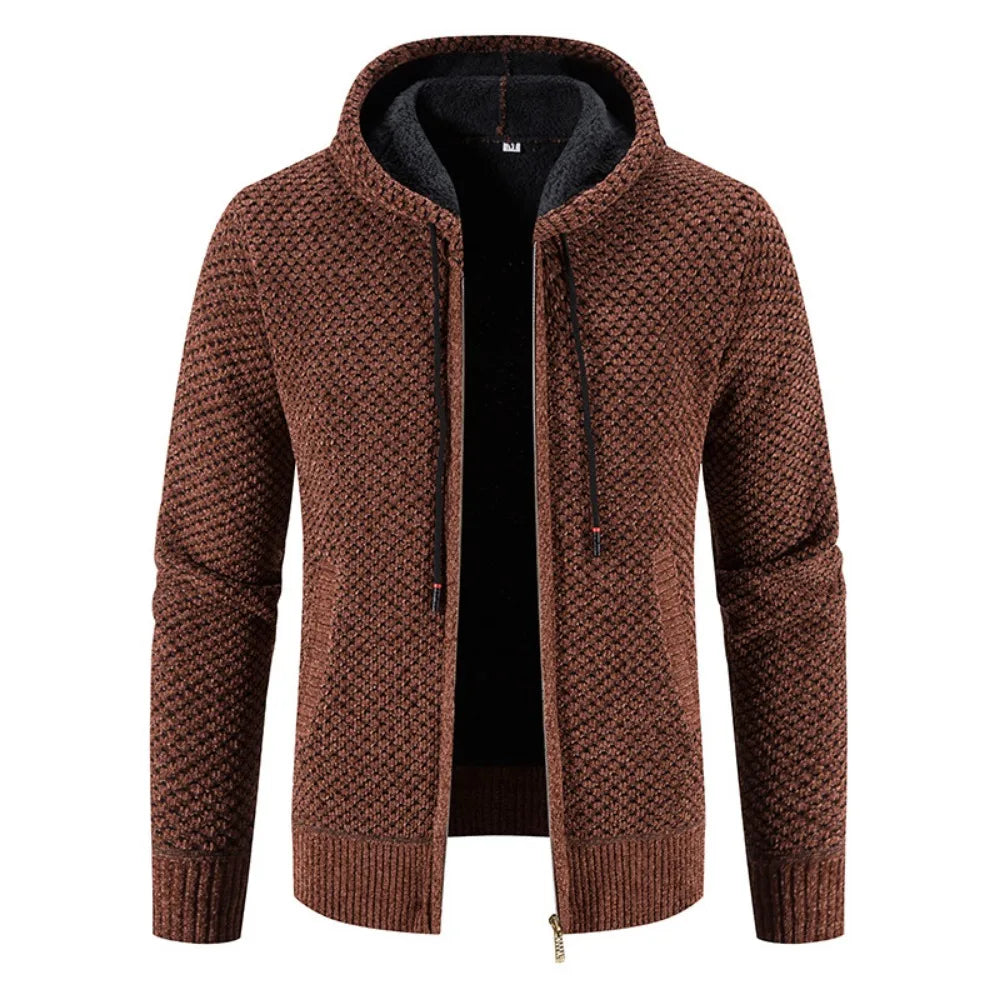 Gefütterte Herren Strickjacke Mit Kapuze | Winterjacke Mit Reißverschluss