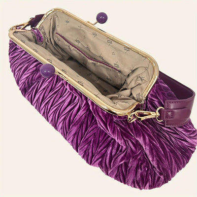 Retro Damen Schultertasche aus Samt mit Bambusblatt – Große Kapazität, ideal für Weihnachtsfeiern