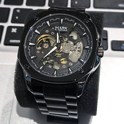 Mark Fairwhale Automatik Uhr für Herren, Edelstahl, Lumineszente Skeleton, Wasserdicht, Businessstyle