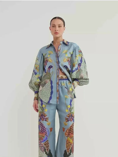 Joline- Modisches Set mit bedruckten Blasenärmeln