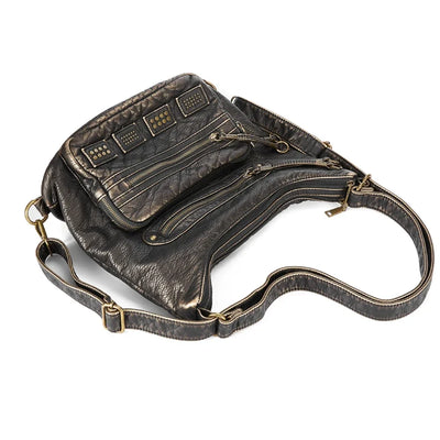 Designer Y2K Damen Schultertasche Motorrad Handtasche Multifunktionale Bronze PU Leder Tote