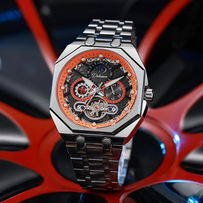 DULUNWE Luxus Automatische Herrenuhr Mit Tourbillon, Transparent, Mechanisch, Luminous, Wasserdicht