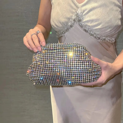 Fadenburg Luxus Glitter Cloud Bag Damen Handtasche mit Kristallen und Strass für Abendveranstaltungen