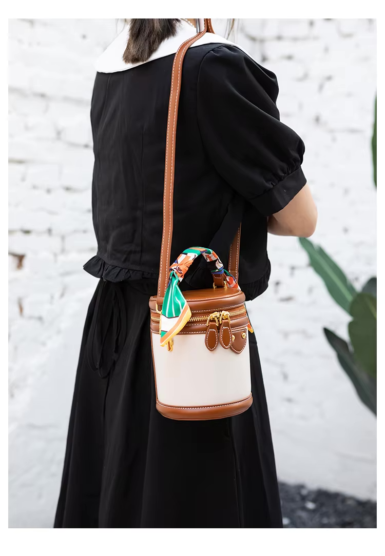 Bucket Bag Damen Kunstleder – Zylinderform mit Schalgriff