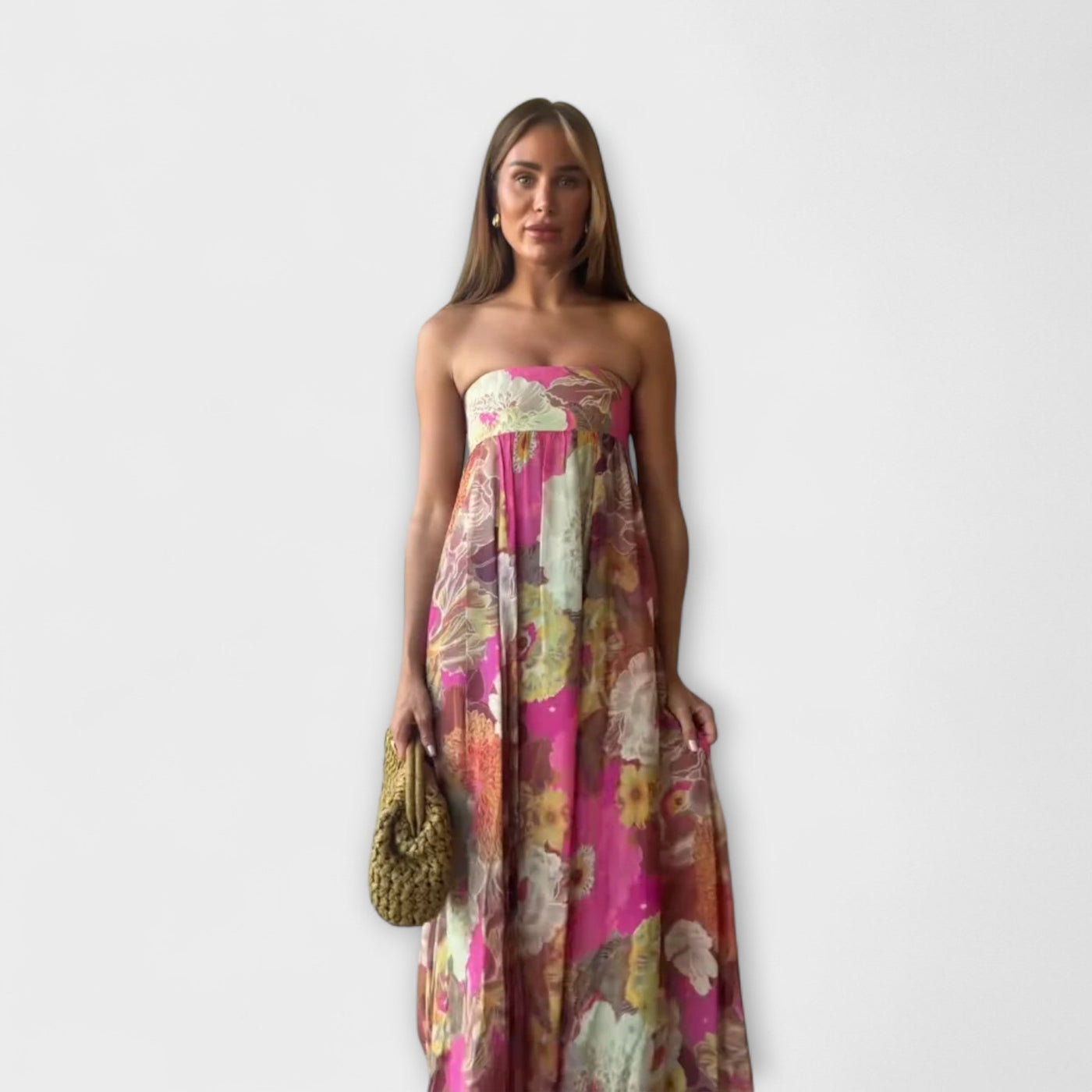 Schickes Retro Trägerloses Plissiertes Maxikleid