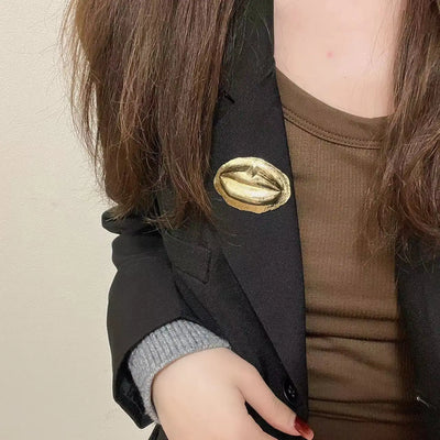 Vintage Gothic Punk Damen Brosche Lippen Gold