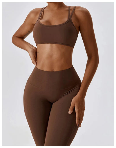 Elegantes 2-teiliges Damen Yoga Outfit mit Hoher Taille Leggings und Oberteil für Sport