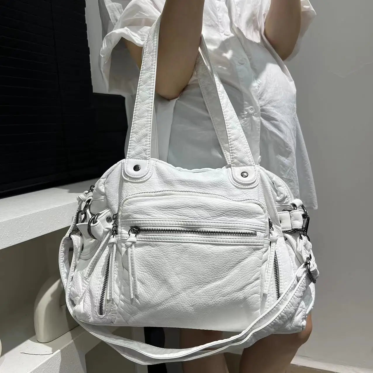 Damen Y2K Motorrad Umhängetasche Mit Großer Kapazität Und Mehrfach-Reißverschlüssen