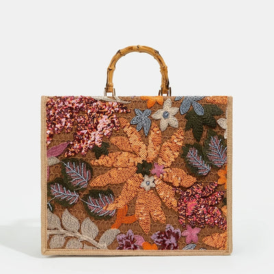 Damen Schöne Wind Bamboo Knoten Strandtasche Mit Glänzenden Perlen Für Alltag, Urlaub, Party