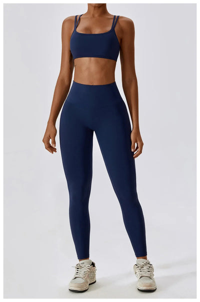 Elegantes 2-teiliges Damen Yoga Outfit mit Hoher Taille Leggings und Oberteil für Sport