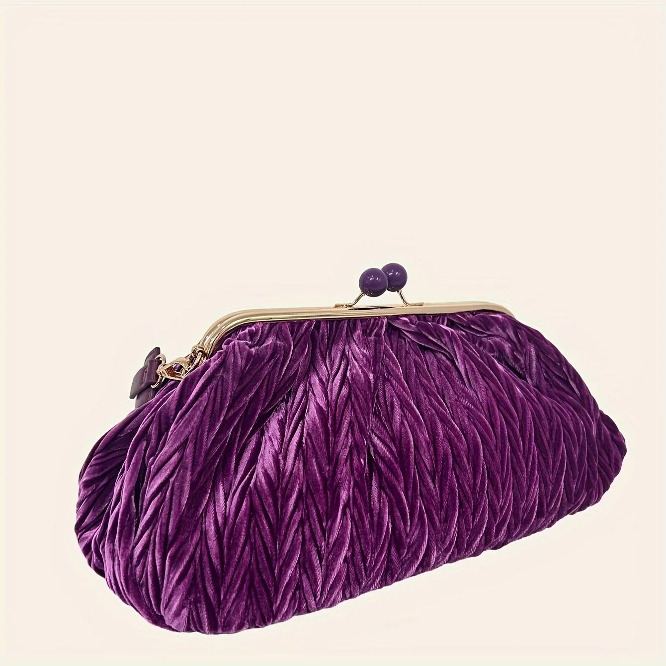 Retro Damen Schultertasche aus Samt mit Bambusblatt – Große Kapazität, ideal für Weihnachtsfeiern