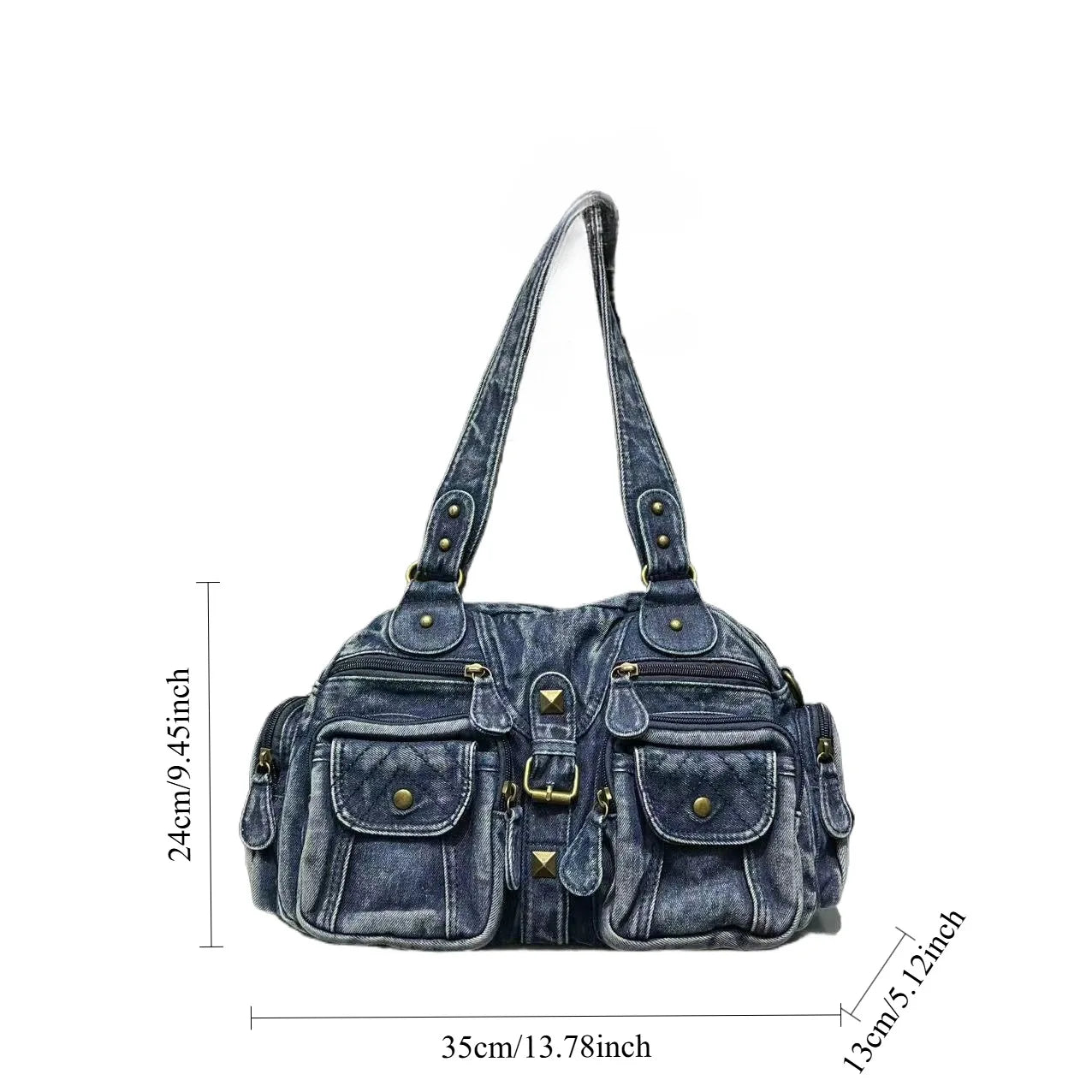 Damen Y2K Retro Mehrfach-Taschen Handtasche - Große Kapazität, Distressed Schultertasche
