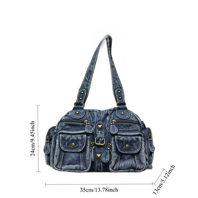 Damen Y2K Retro Mehrfach-Taschen Handtasche - Große Kapazität, Distressed Schultertasche