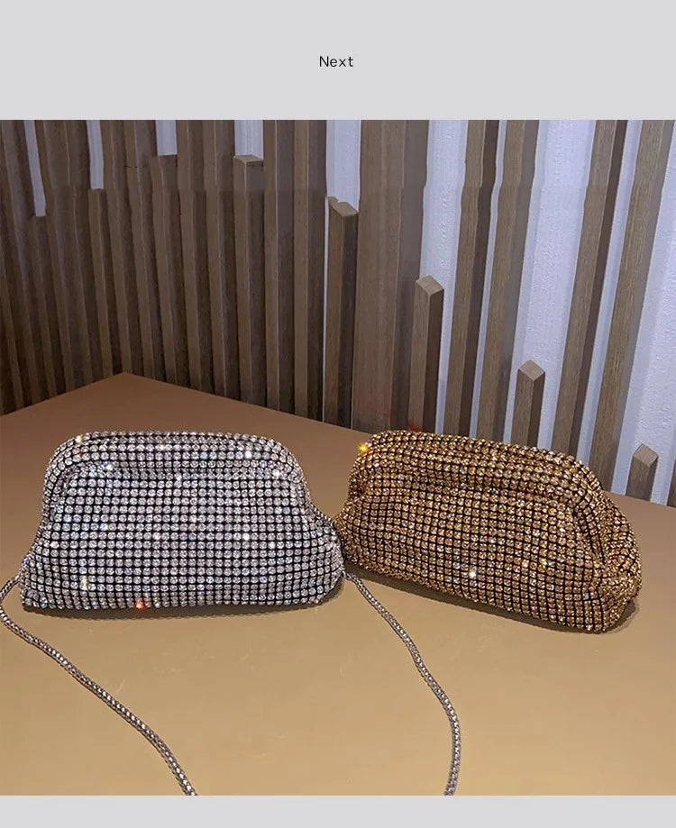 Fadenburg Luxus Glitter Cloud Bag Damen Handtasche mit Kristallen und Strass für Abendveranstaltungen