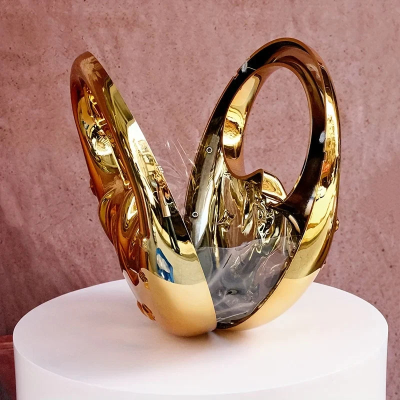 2025 Modische Acryl Damen Handtasche Mondform Abendtasche mit Hartschale in Gold und Silber