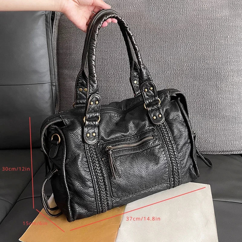 Weiches Leder Retro Schultertasche Messenger Bag Große Kapazität Y2K Motorrad Tasche