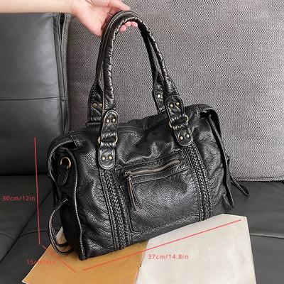 Weiches Leder Retro Schultertasche Messenger Bag Große Kapazität Y2K Motorrad Tasche