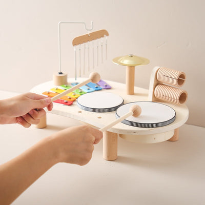 MelodyPlay Holzmusikspielzeug – All-in-One Pädagogisches Instrument für Kleinkinder mit Trommeln, Xylophon & Glocken