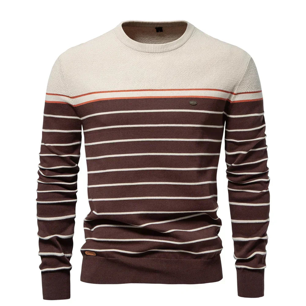 Liam™ Gestreifter Baumwollpullover - Eleganter Slim-Fit, Hochwertiger Komfort für Jeden Anlass