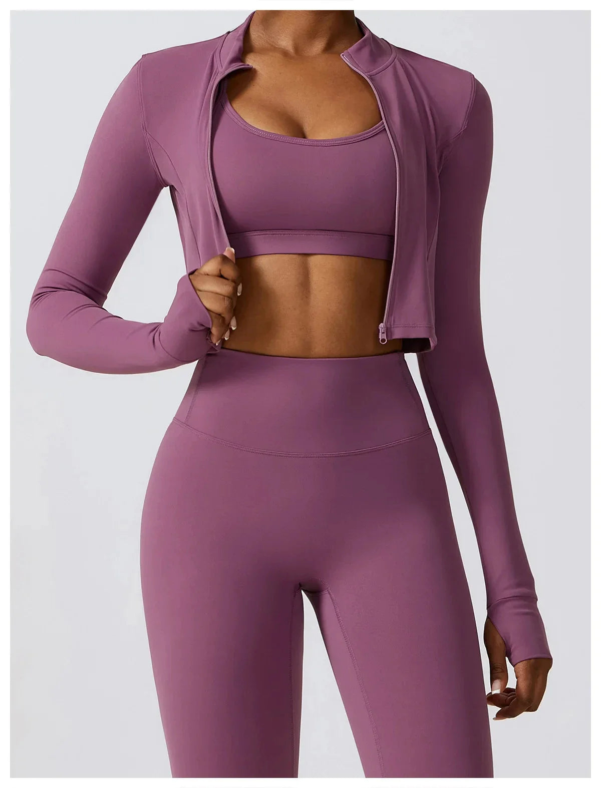 Nahtlose Fitness-Leggings Mit Crop Top Mit Langen Ärmeln & Yoga-BH Für Aktive Frauen
