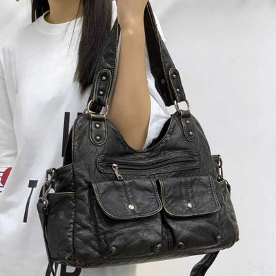 Damen Retro Mehrfach-Tote-Bag Y2K Punk Motorrad Handtasche Schulter- und Umhängetasche