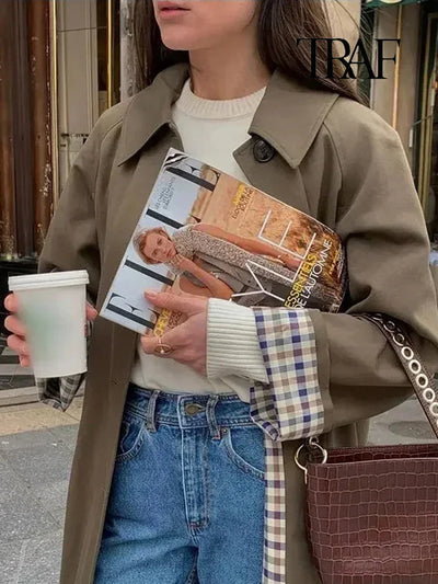 Farah | Langer Trenchcoat Mit Karofutter