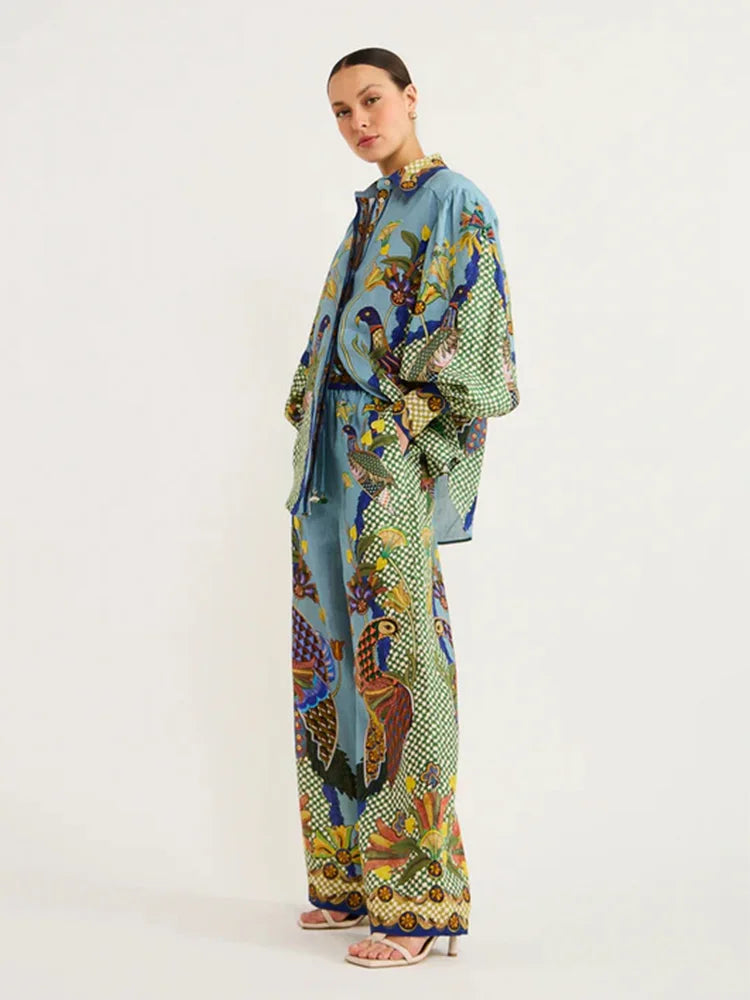 Joline- Modisches Set mit bedruckten Blasenärmeln