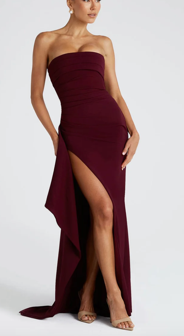 Alina Strapless Maxi Kleid – Elegantes, Figurbetontes Design mit Hohem Schlitz für Frühling