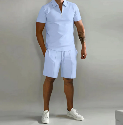 Herren 2-Teiliges Set aus Baumwollmischung – elegantes Poloshirt und Shorts, Größen S-3XL