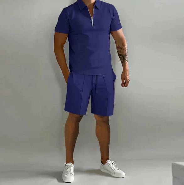 Herren 2-Teiliges Set aus Baumwollmischung – elegantes Poloshirt und Shorts, Größen S-3XL