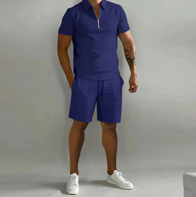 Herren 2-Teiliges Set aus Baumwollmischung – elegantes Poloshirt und Shorts, Größen S-3XL
