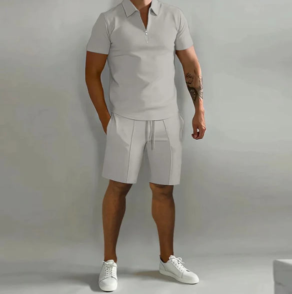 Herren 2-Teiliges Set aus Baumwollmischung – elegantes Poloshirt und Shorts, Größen S-3XL