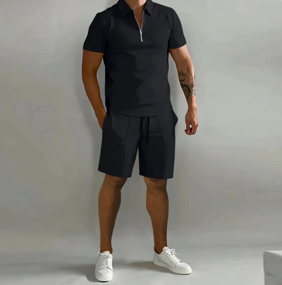 Herren 2-Teiliges Set aus Baumwollmischung – elegantes Poloshirt und Shorts, Größen S-3XL
