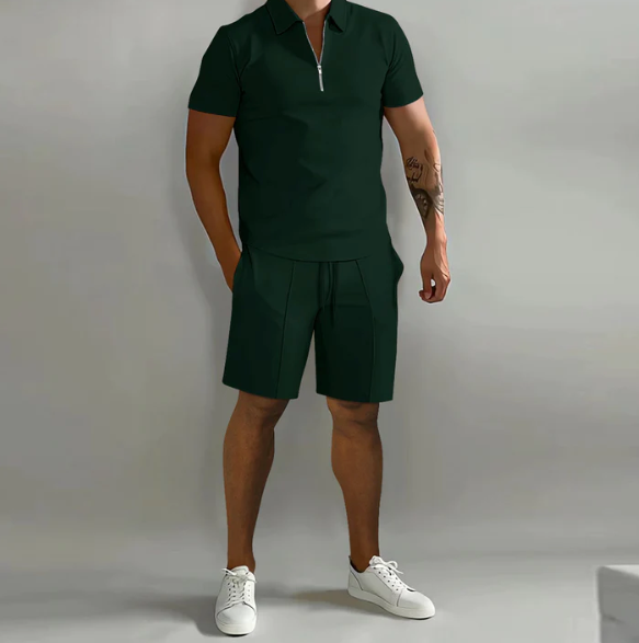 Herren 2-Teiliges Set aus Baumwollmischung – elegantes Poloshirt und Shorts, Größen S-3XL