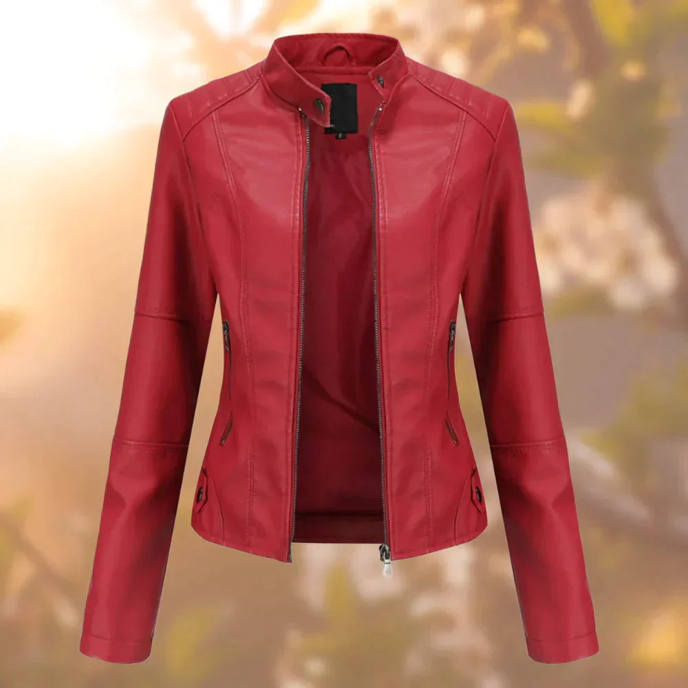 Sara | Schlanke Kunstleder Bikerjacke