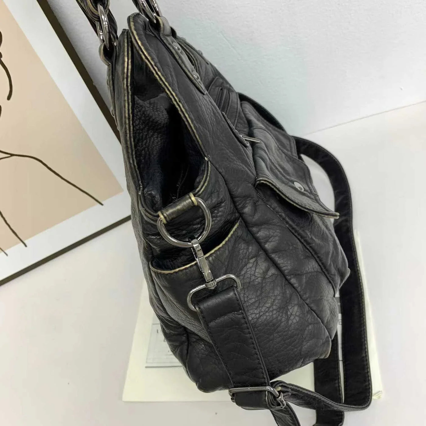 Damen Retro Mehrfach-Tote-Bag Y2K Punk Motorrad Handtasche Schulter- und Umhängetasche