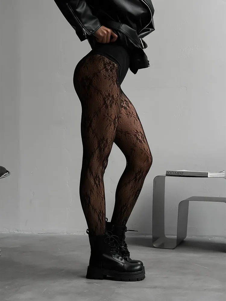 Damen Netzstrumpfhose | Blumenmuster