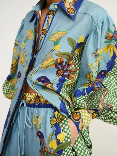 Joline- Modisches Set mit bedruckten Blasenärmeln